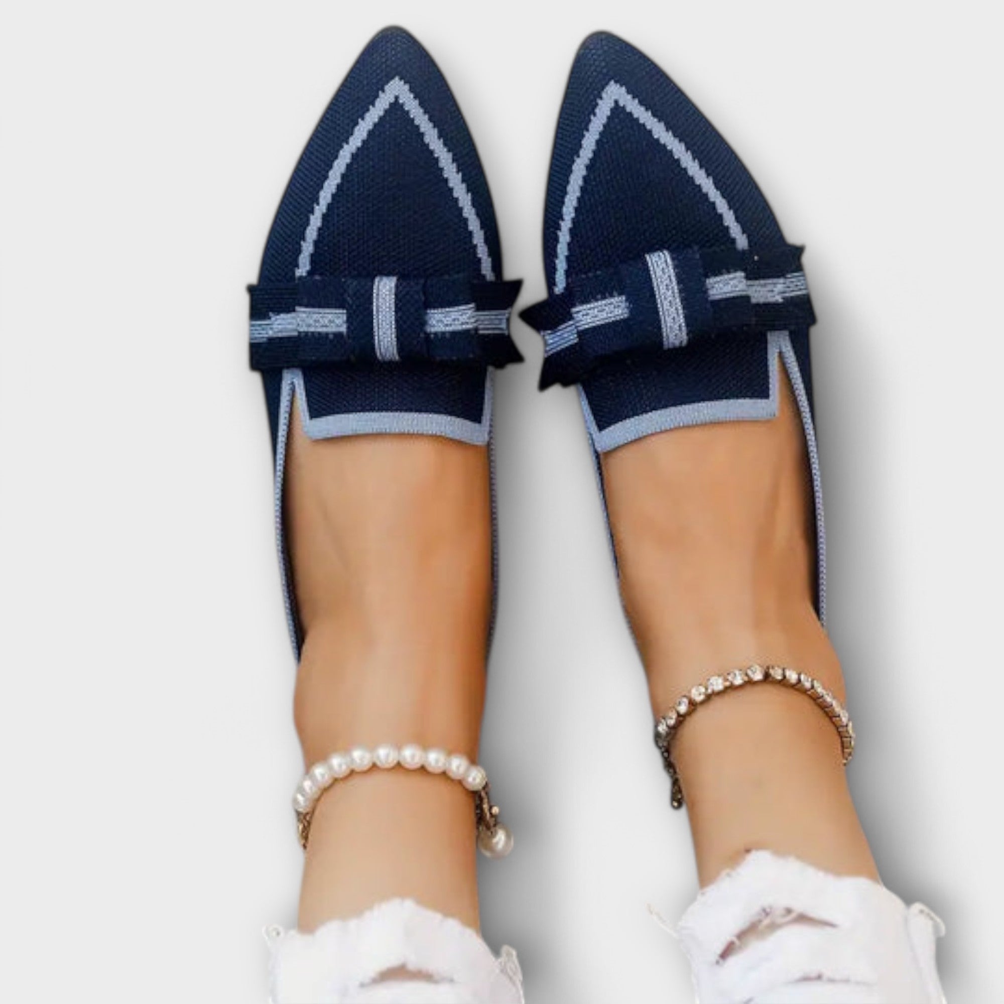 Loafer Damen Flach Knotendetail Bequem Schwarz Königsblau Weiss