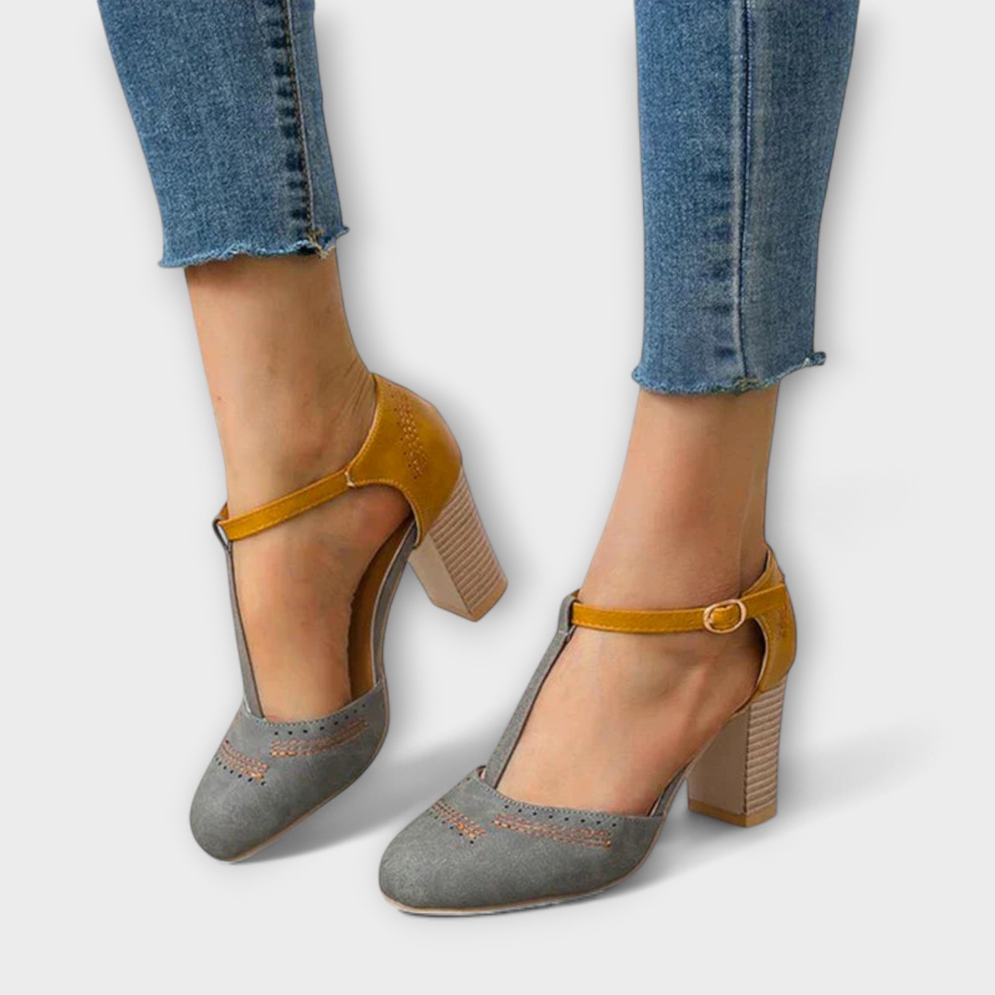 Pumps Damen Orthopädisch Gepolstert Kitten-Absatz Blau Grau Schwarz – Miriam