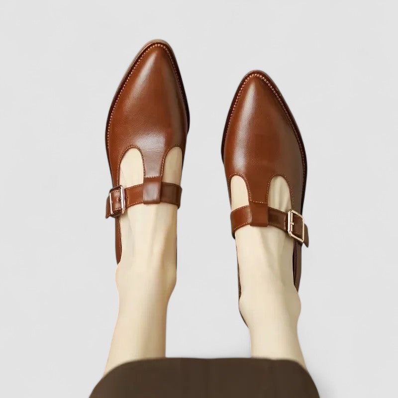 Spangenschuhe Damen Orthopädisch Echtleder Spitze Zehenform Braun Beige – Mia