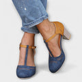Pumps Damen Orthopädisch Gepolstert Kitten-Absatz Blau Grau Schwarz – Miriam