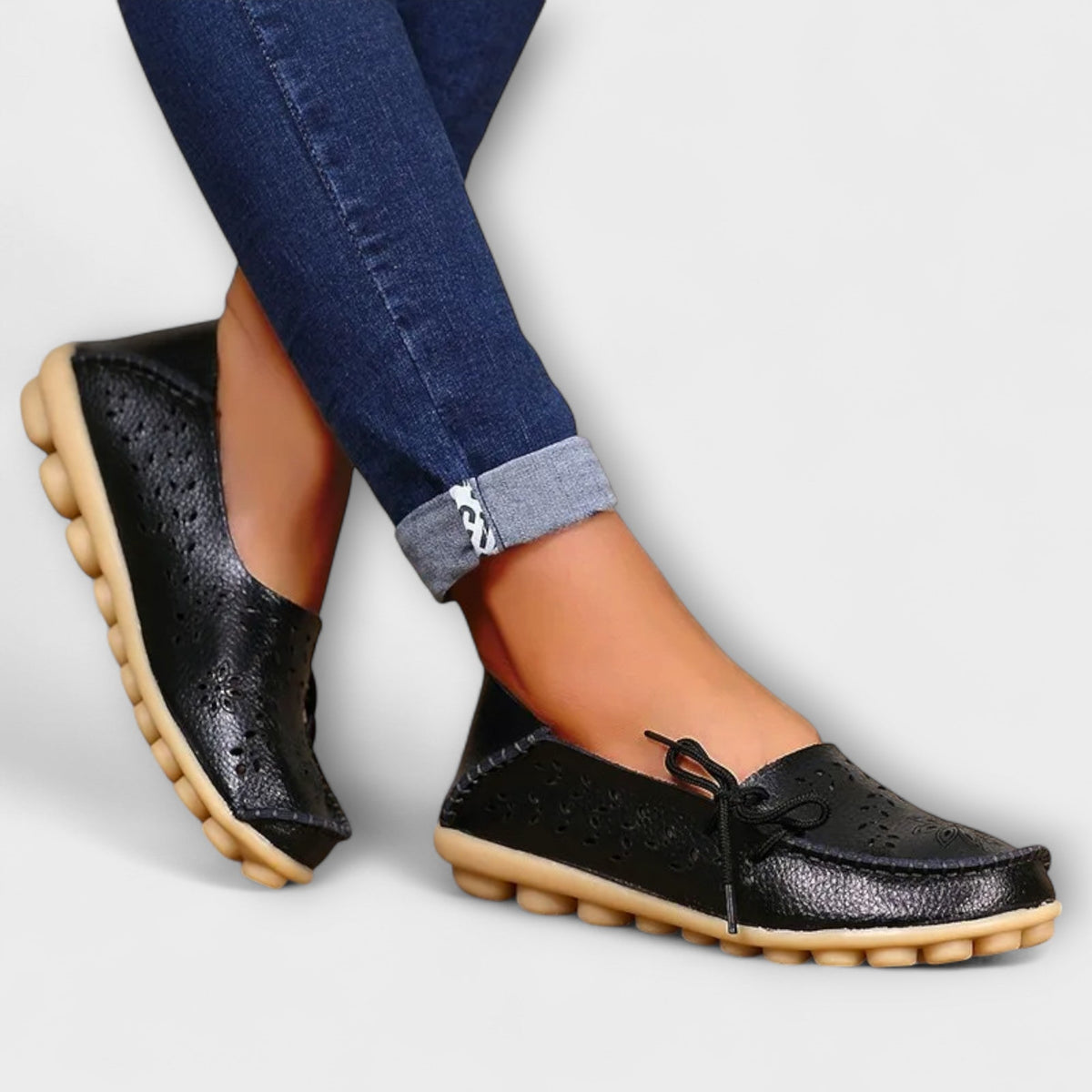 Ballerinas Damen Echtleder Bequem Grosse Grössen Schwarz Beige