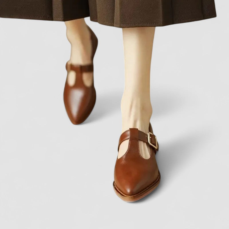 Spangenschuhe Damen Orthopädisch Echtleder Spitze Zehenform Braun Beige – Mia