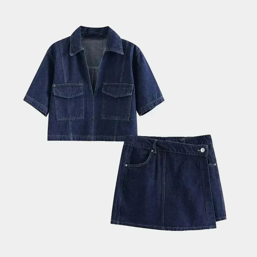 Jeans-Set mit V-Ausschnitt