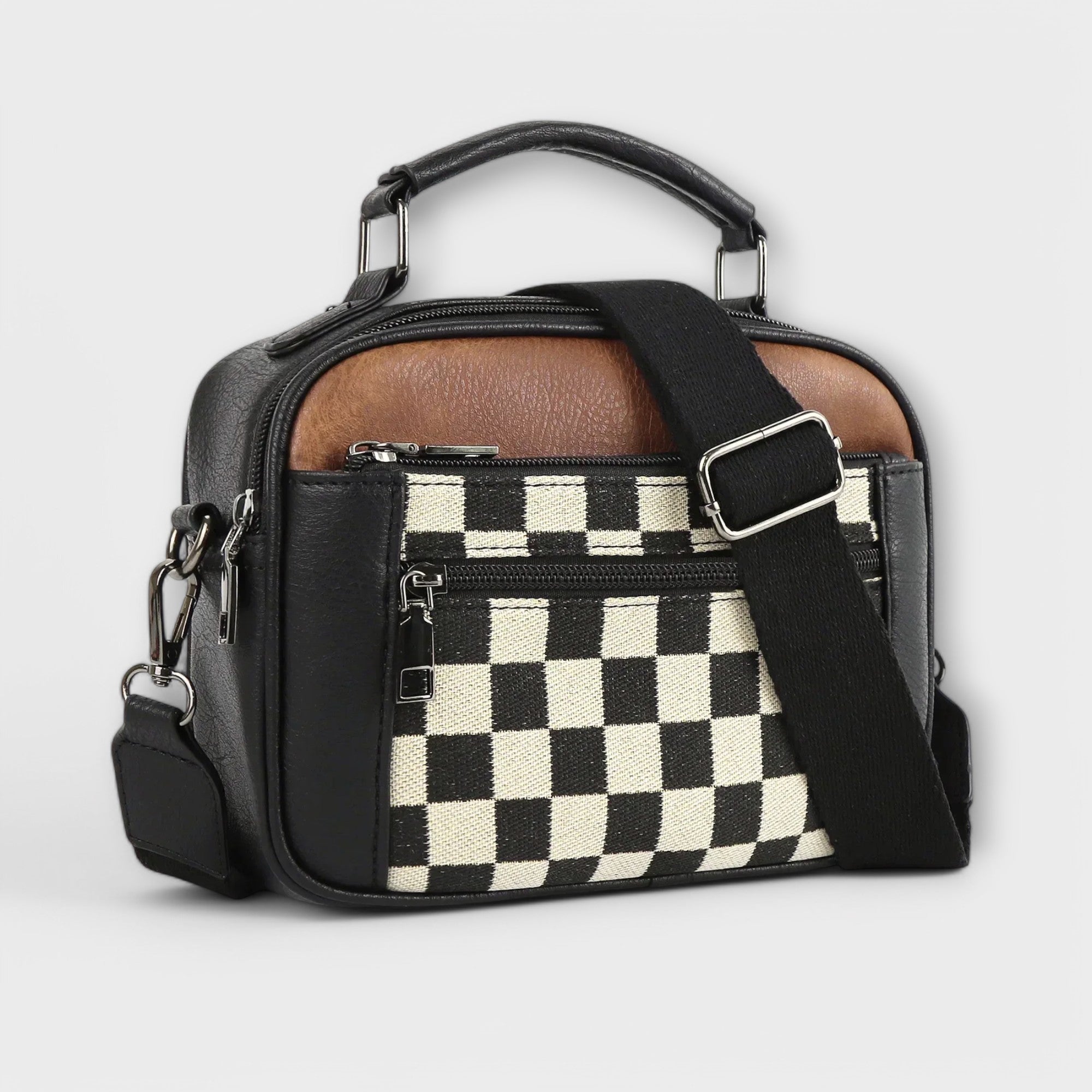 Handtasche Damen Gross Schultertasche Henkeltasche Schwarz Braun – Emilia