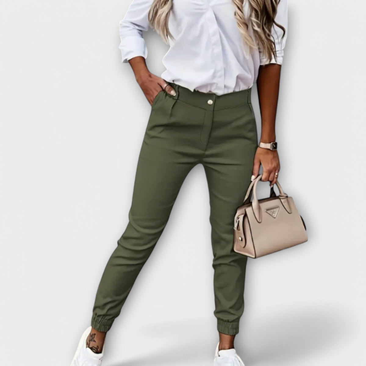 Stretchhose Damen Hoher Bund Formend Beige Schwarz Armeegrün – Melania