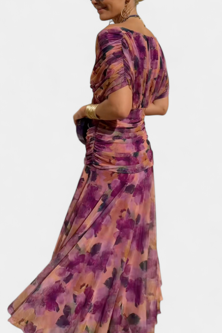 Magda - Langes Blumenkleid mit V-Ausschnitt