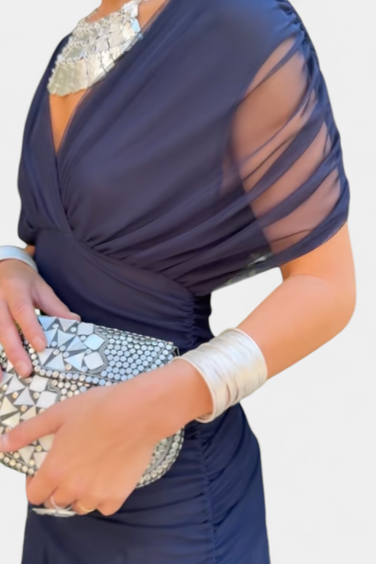 Magda - Langes Blumenkleid mit V-Ausschnitt