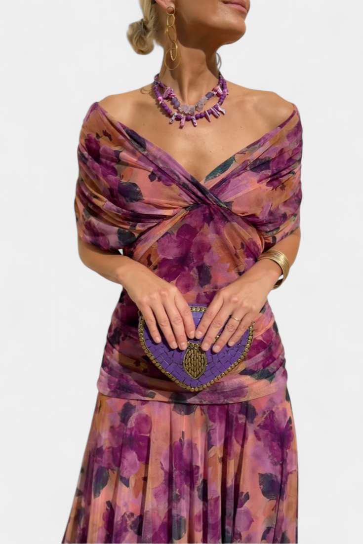 Magda - Langes Blumenkleid mit V-Ausschnitt