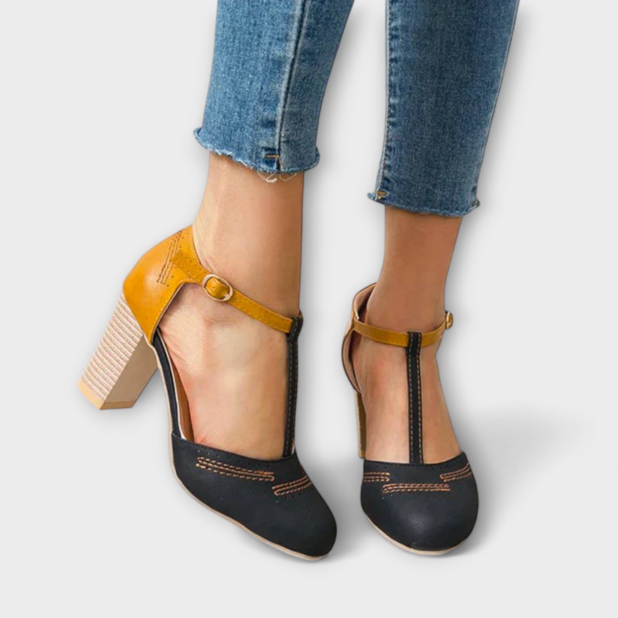 Pumps Damen Orthopädisch Gepolstert Kitten-Absatz Blau Grau Schwarz – Miriam