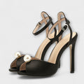 Pumps Damen Offene Spitze Satin-Optik Absatz 9 cm Schwarz Aprikose – Liyke