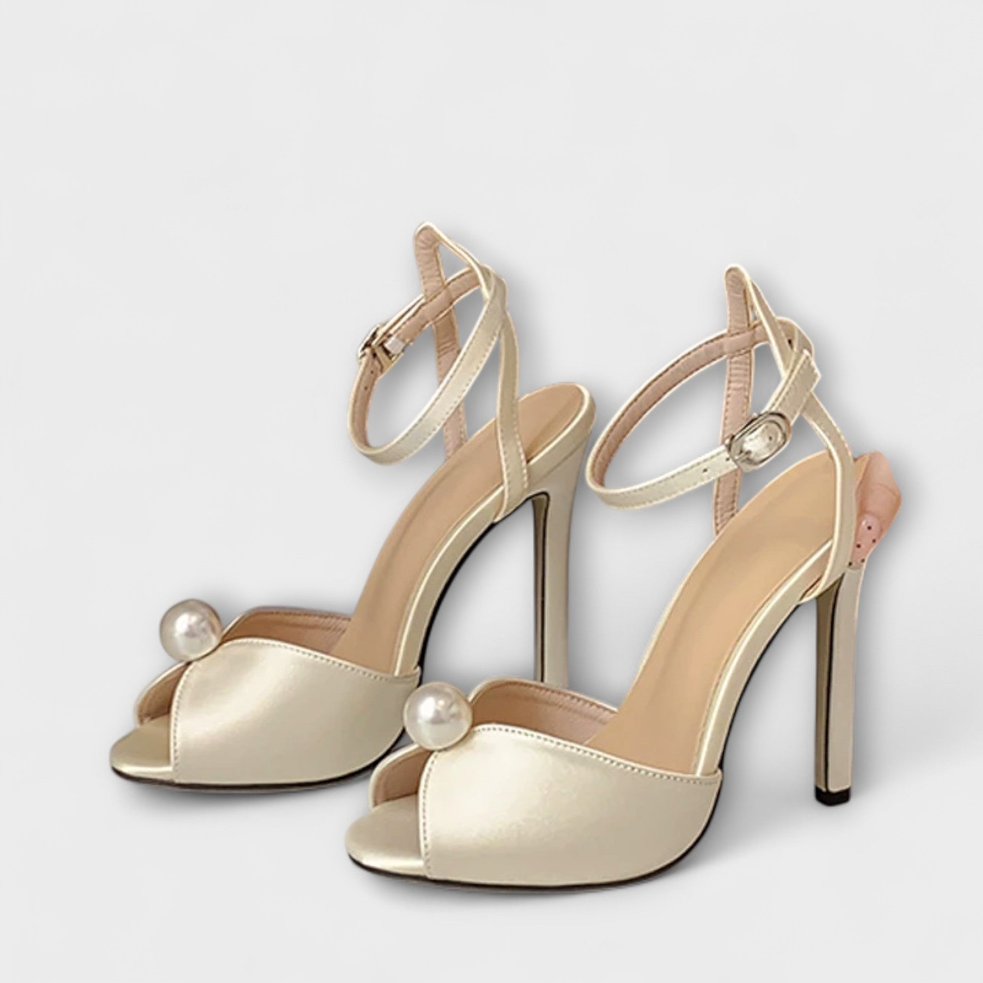 Pumps Damen Offene Spitze Satin-Optik Absatz 9 cm Schwarz Aprikose – Liyke