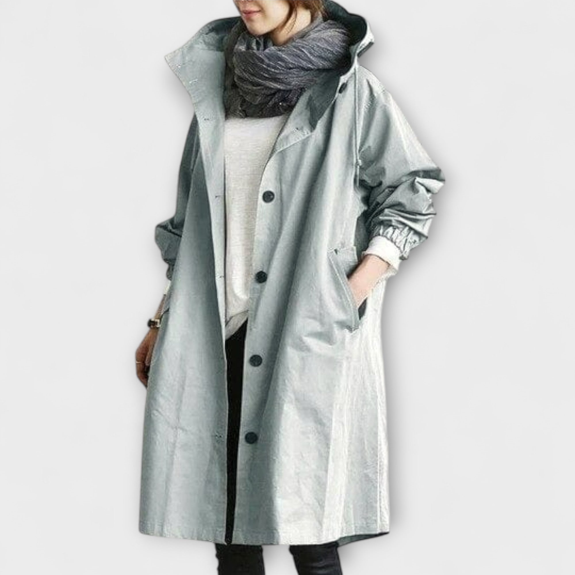 Trenchcoat Damen Wasserdicht Regenmantel Elegant Grau Schwarz – Andréa