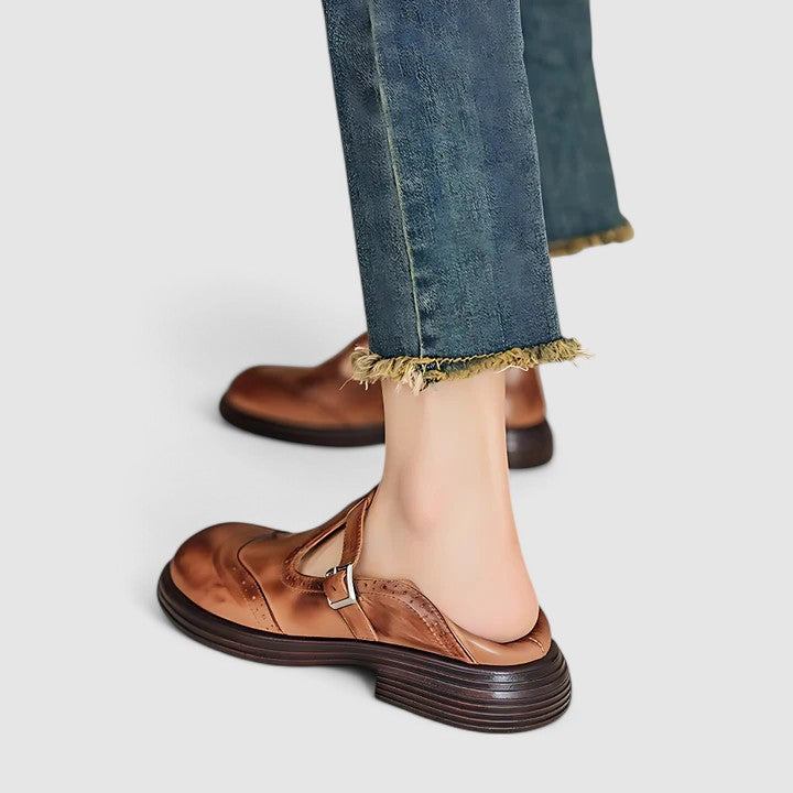 Spangenschuhe Damen Riemchen Blockabsatz Klassisch Braun Schwarz – Louisa