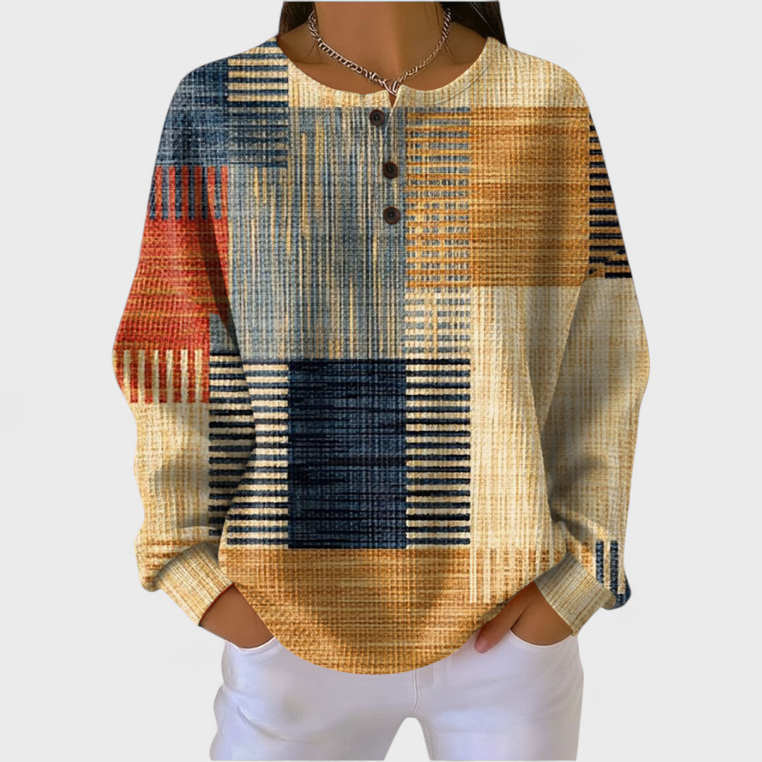 Sweatshirt Damen Gelb Bedruckt Rundhals Langarm – Thea