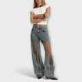 Jeans Damen Hoher Bund Gerader Schnitt Blau Denim – Rayne