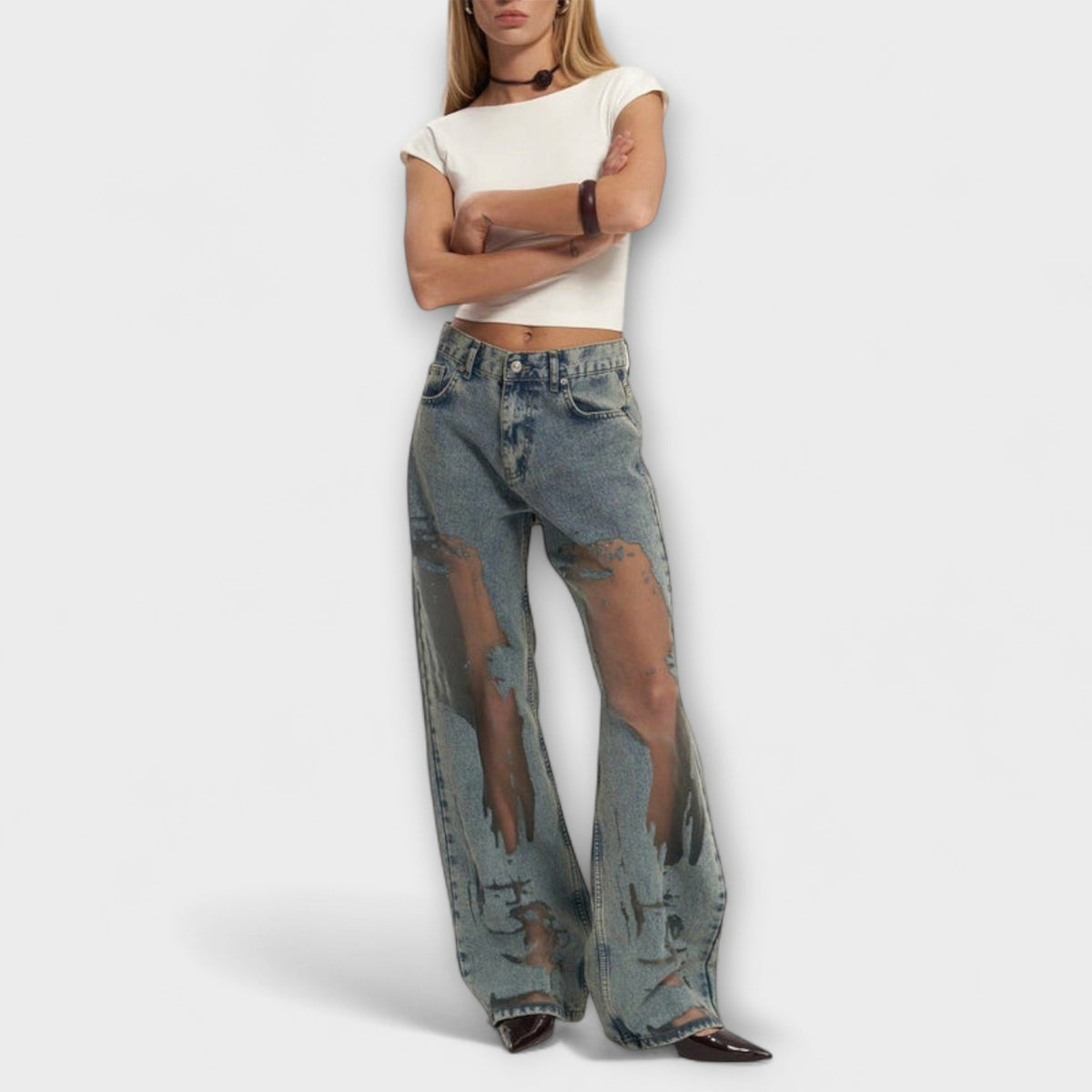 Jeans Damen Hoher Bund Gerader Schnitt Blau Denim – Rayne