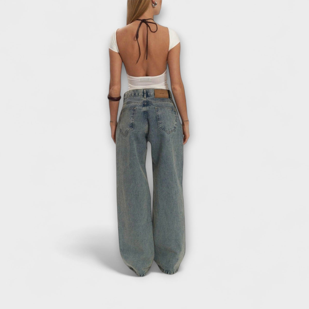 Jeans Damen Hoher Bund Gerader Schnitt Blau Denim – Rayne