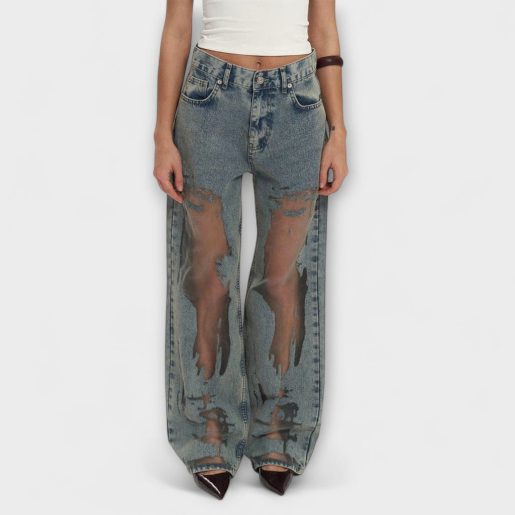 Jeans Damen Hoher Bund Gerader Schnitt Blau Denim – Rayne
