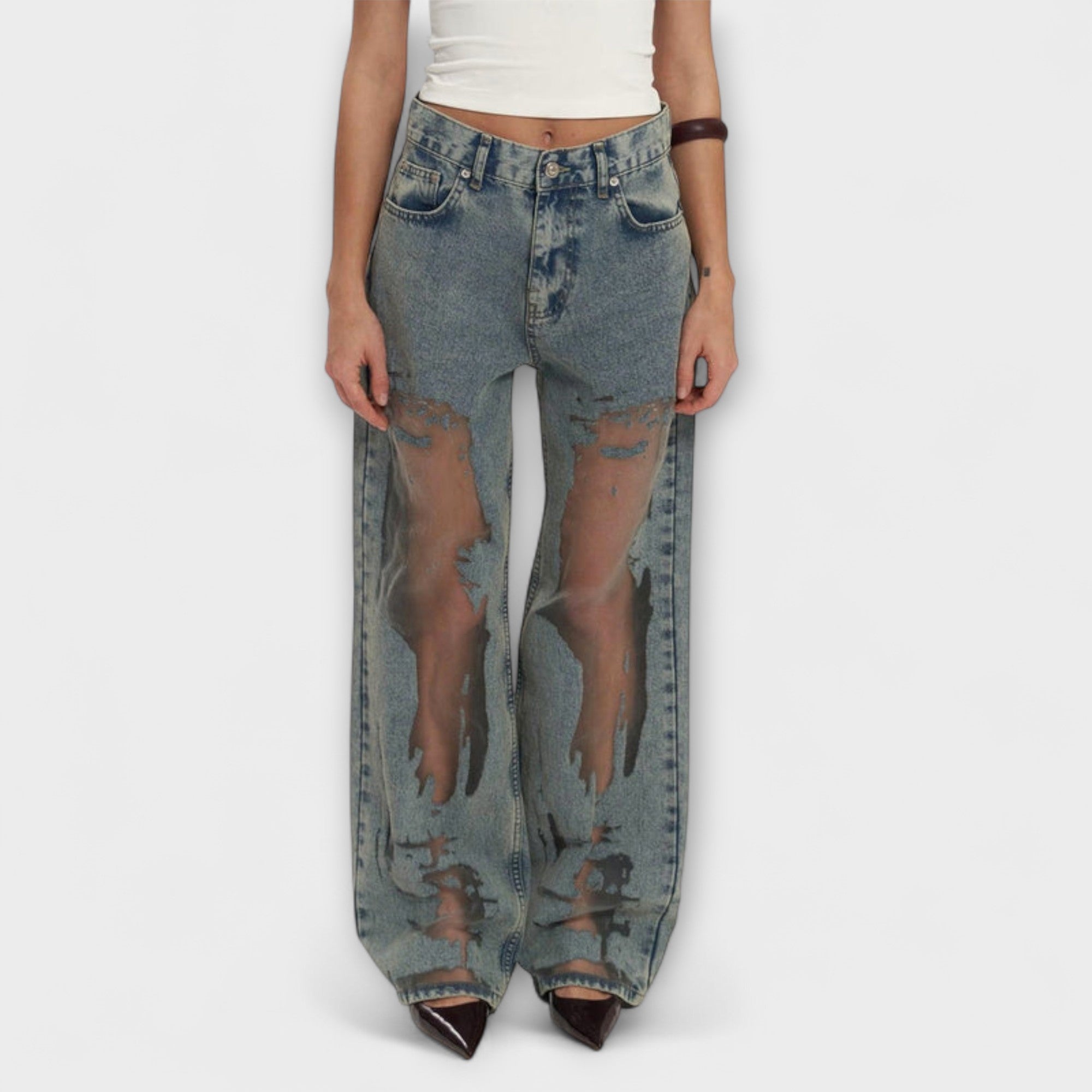 Jeans Damen Hoher Bund Gerader Schnitt Blau Denim – Rayne