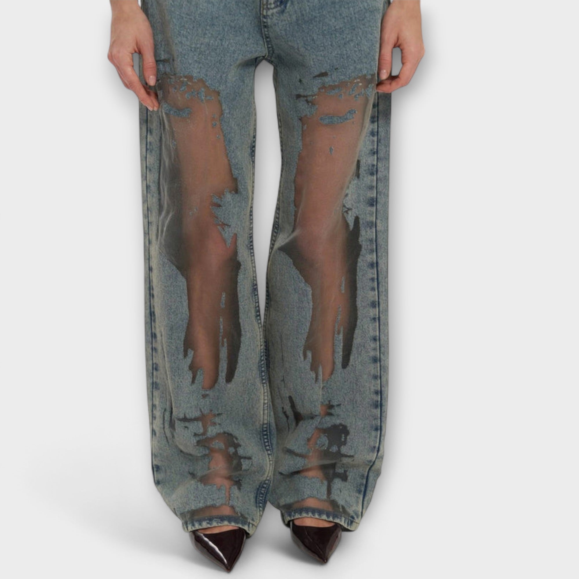 Jeans Damen Hoher Bund Gerader Schnitt Blau Denim – Rayne