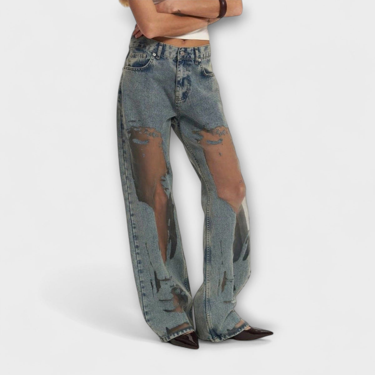Jeans Damen Hoher Bund Gerader Schnitt Blau Denim – Rayne