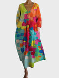 Midikleid Damen Abstraktes Muster Bunt Weiter Schnitt