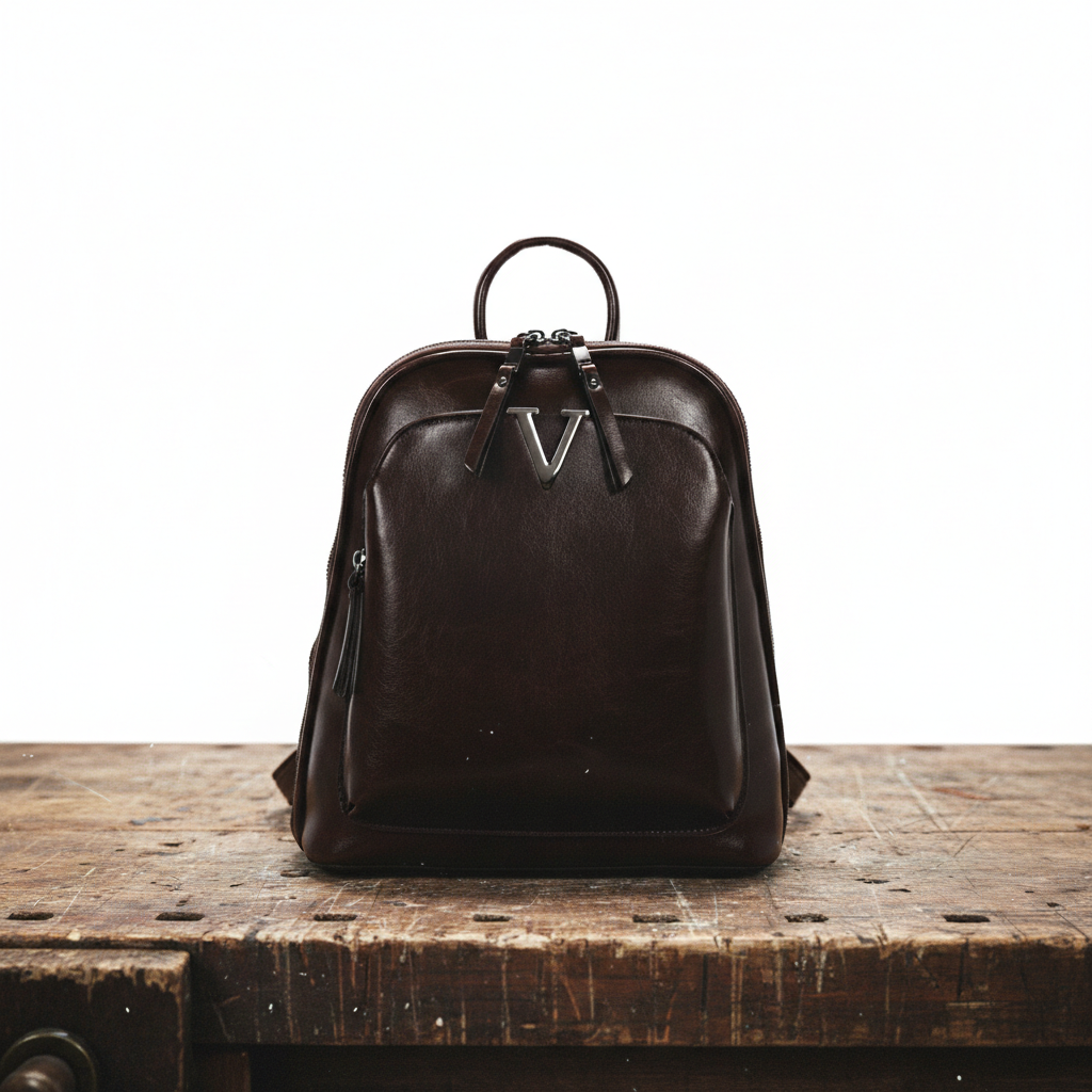 Rucksack Damen Leder Doppelter Reissverschluss mit Schloss Dunkelbraun Schwarz Rot – Alex