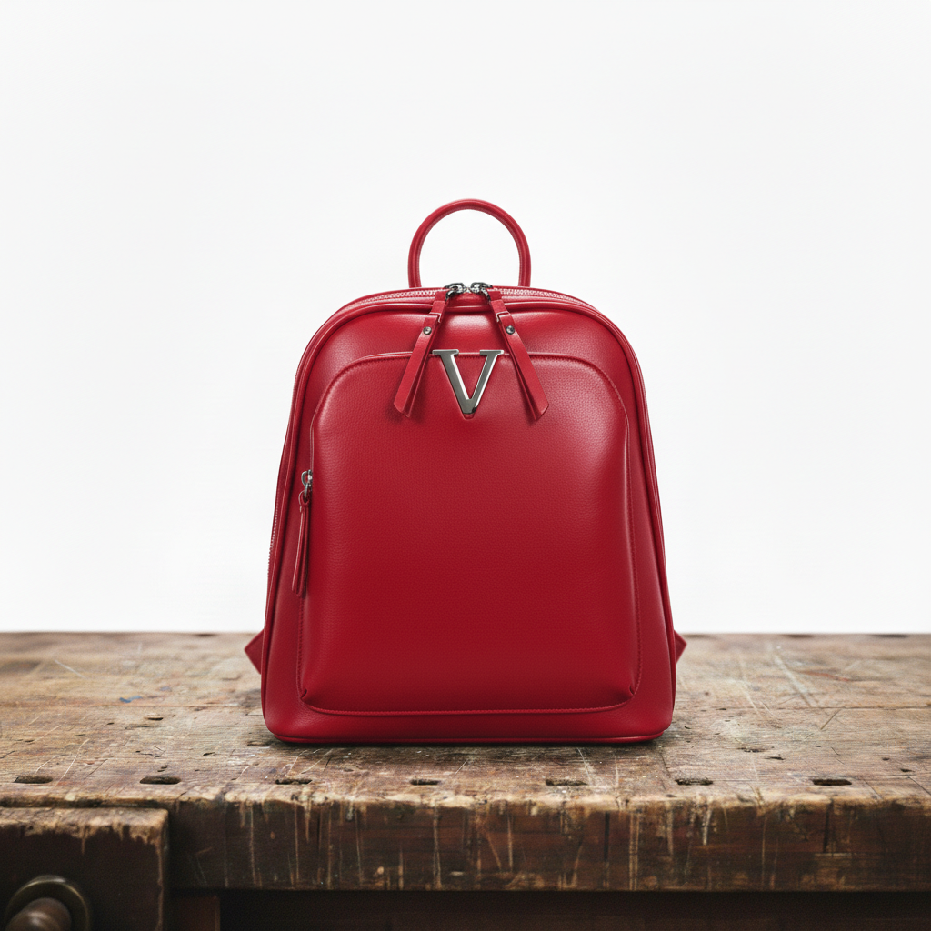Rucksack Damen Leder Doppelter Reissverschluss mit Schloss Dunkelbraun Schwarz Rot – Alex