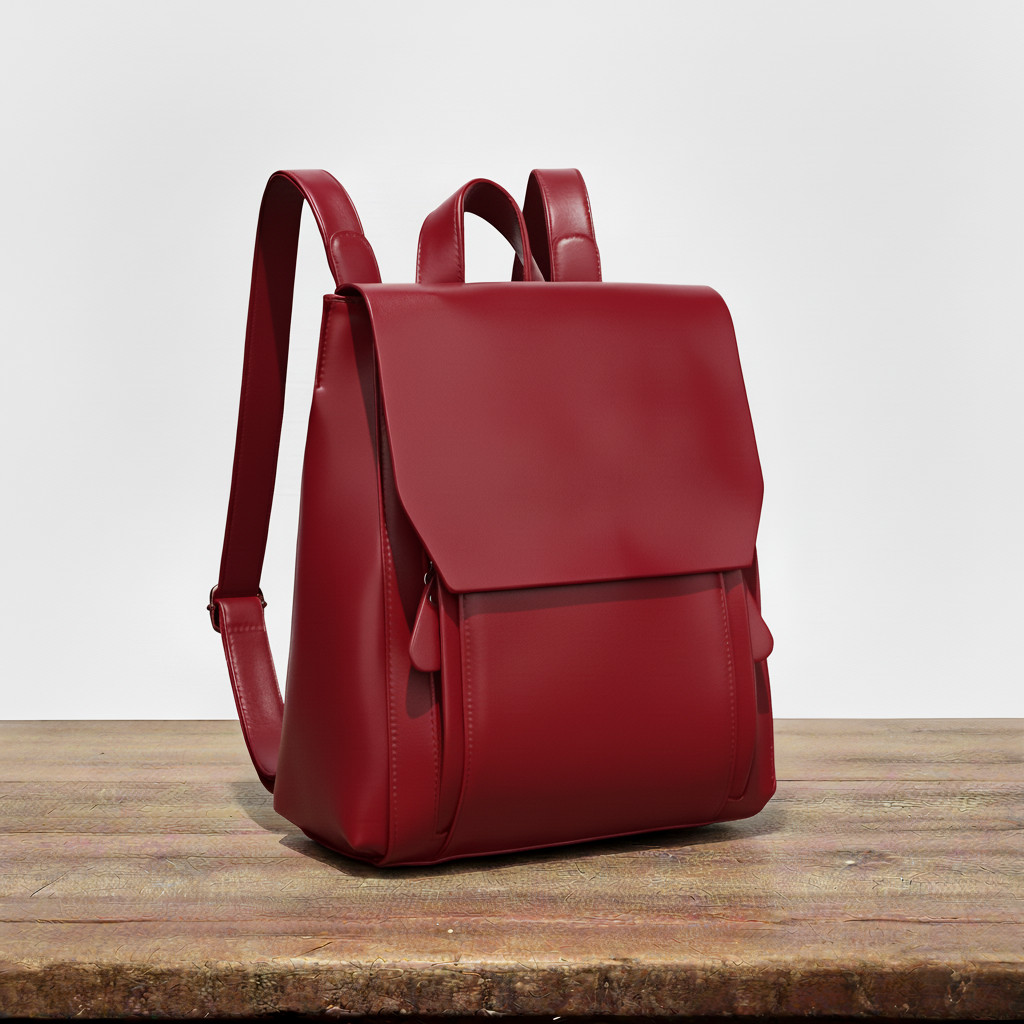 Rucksack Damen Leder Steppdesign Verstellbare Träger Karamell Schwarz Weinrot – Clara