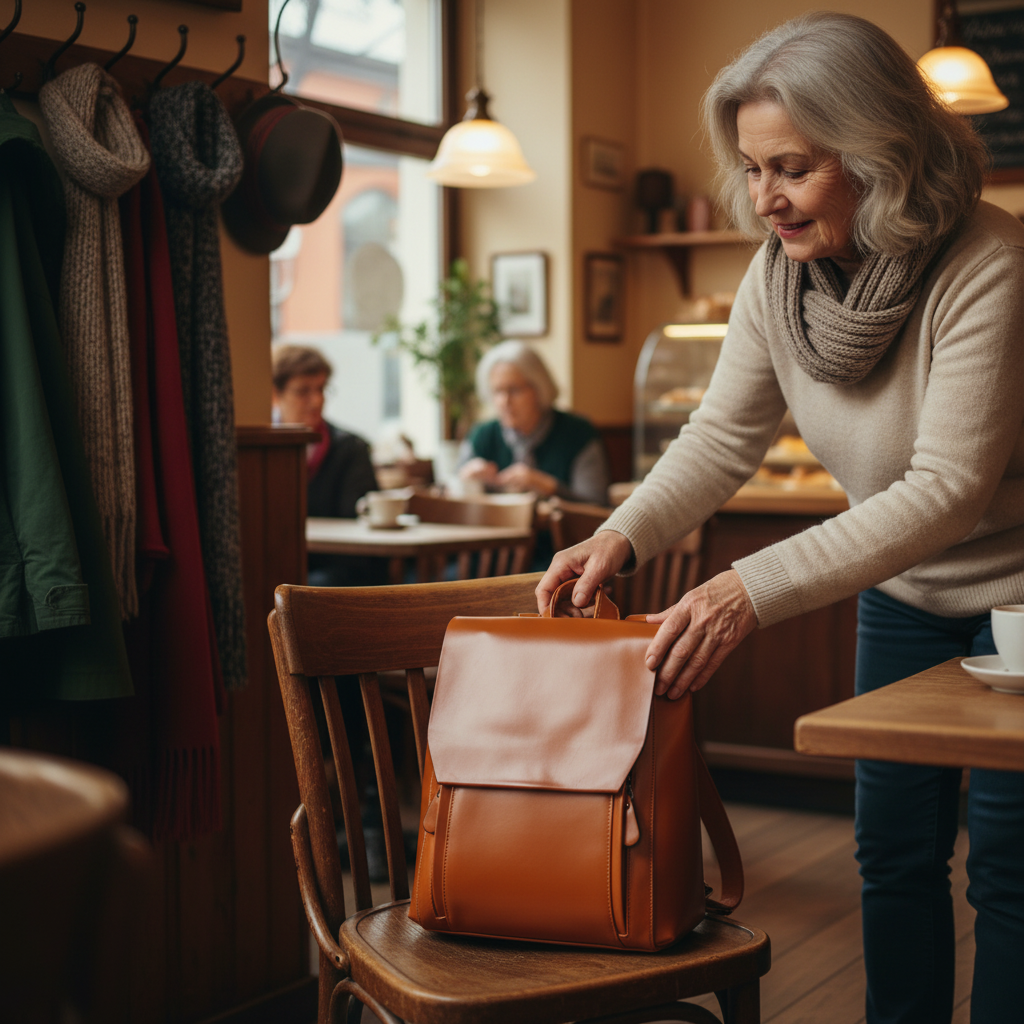Rucksack Damen Leder Steppdesign Verstellbare Träger Karamell Schwarz Weinrot – Clara