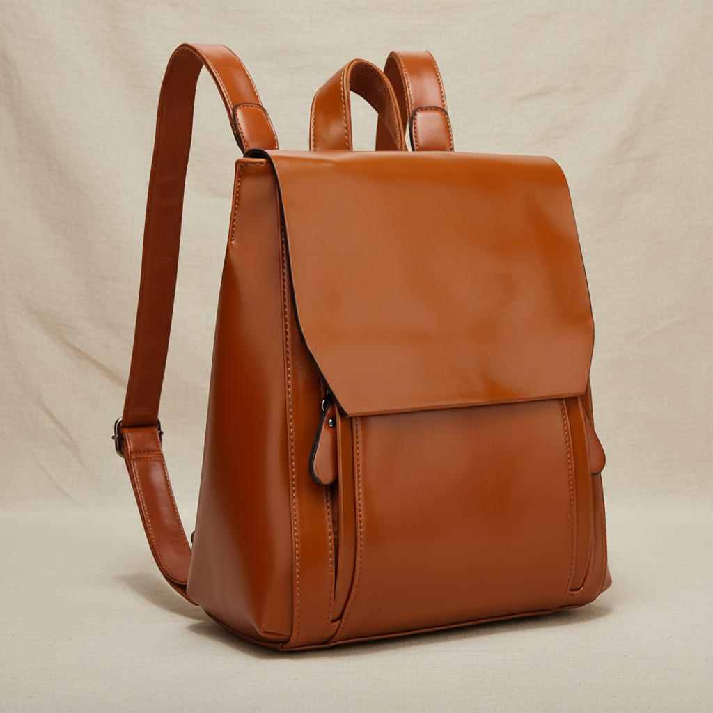 Rucksack Damen Leder Steppdesign Verstellbare Träger Karamell Schwarz Weinrot – Clara