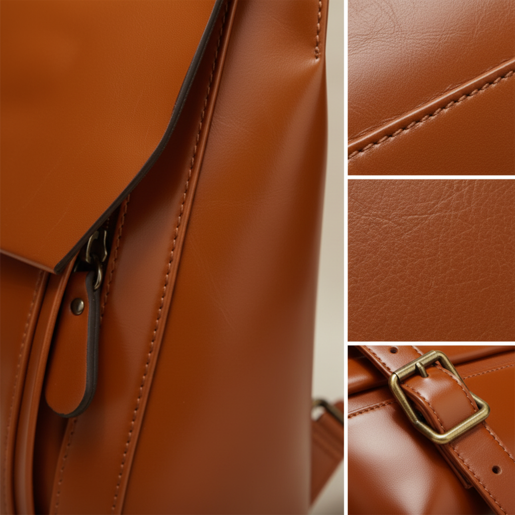 Rucksack Damen Leder Steppdesign Verstellbare Träger Karamell Schwarz Weinrot – Clara