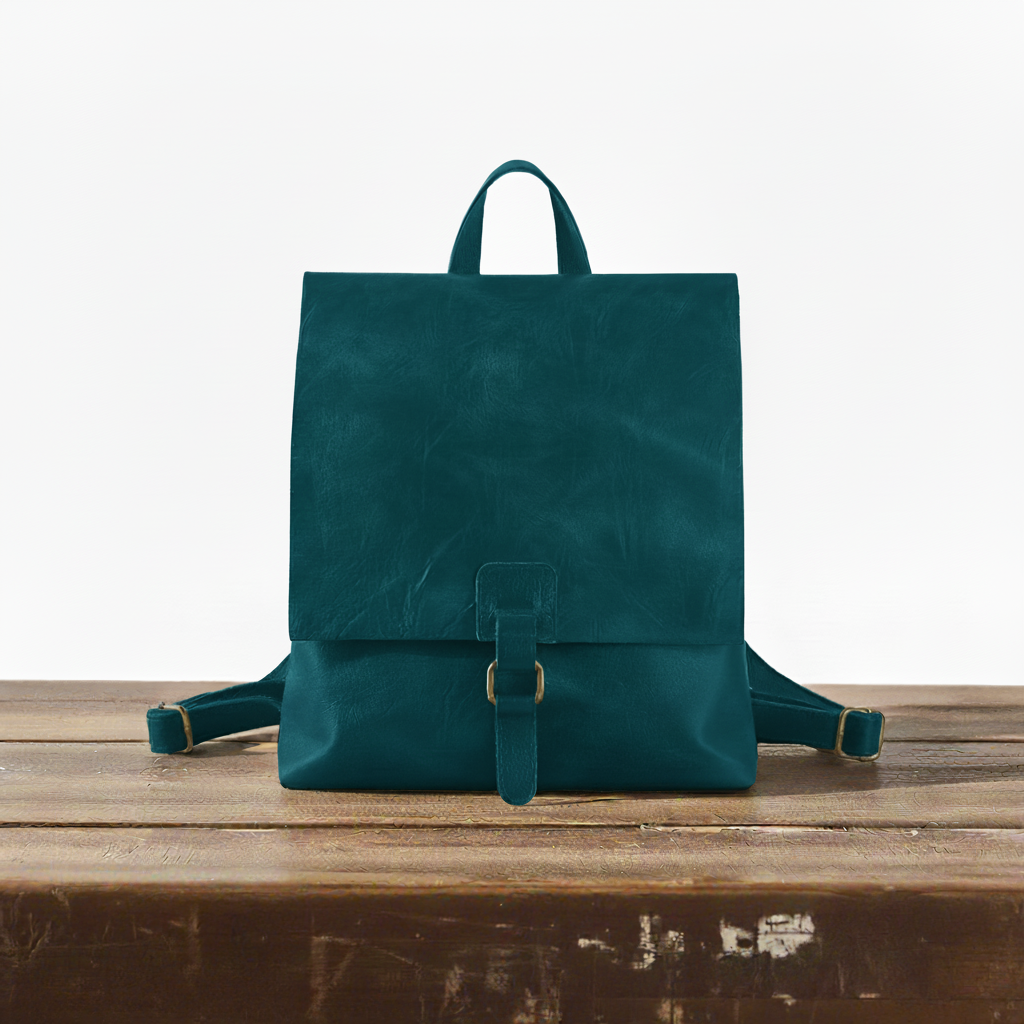 Rucksack Damen Leder Wandelbar zur Umhängetasche Vintage-Look Karamell Grün Blau – Mats