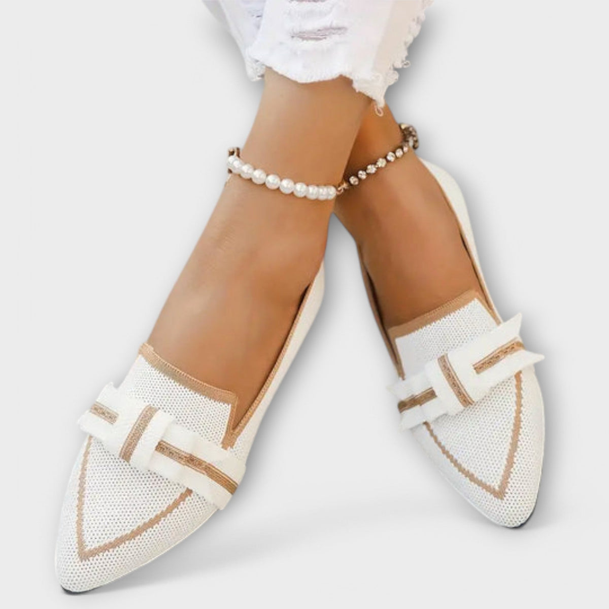Loafer Damen Flach Knotendetail Bequem Schwarz Königsblau Weiss