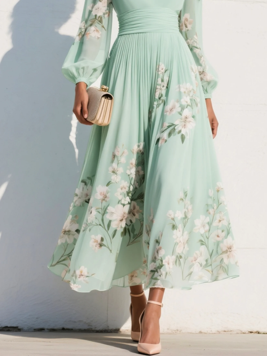 Lucija - Mintgrünes Midikleid aus Chiffon