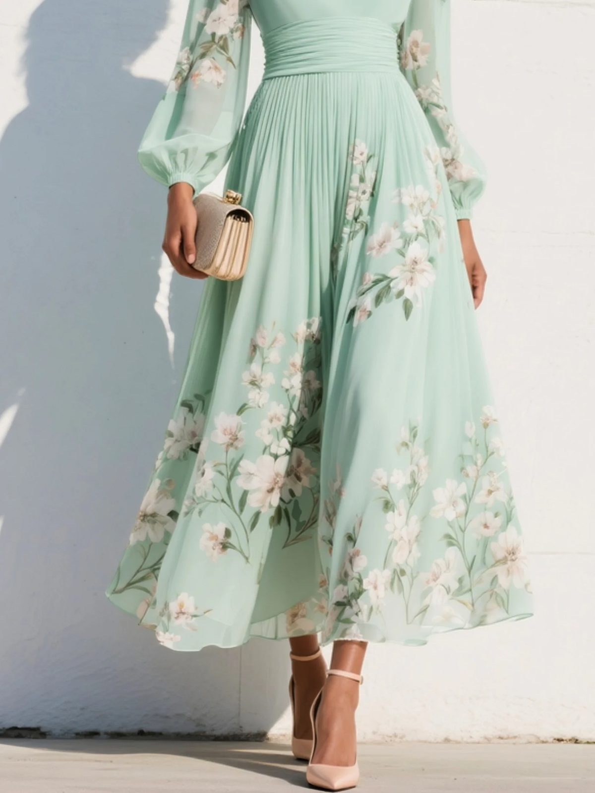 Lucija - Mintgrünes Midikleid aus Chiffon