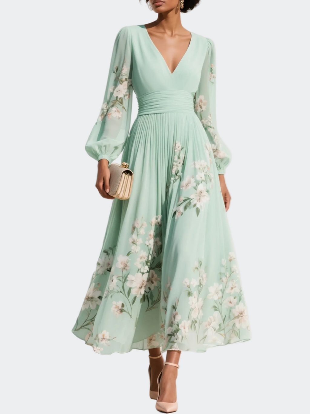 Lucija - Mintgrünes Midikleid aus Chiffon