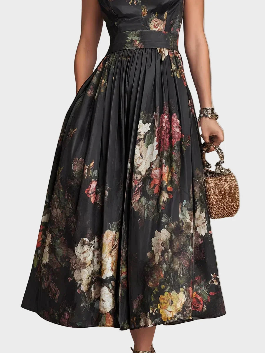 Elsa - Plissiertes Midikleid mit Blumenmuster