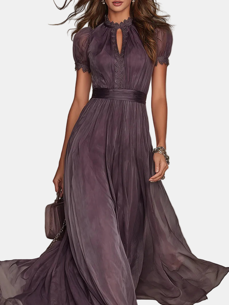 Flavia - Langes Chiffonkleid in Violett mit Spitze