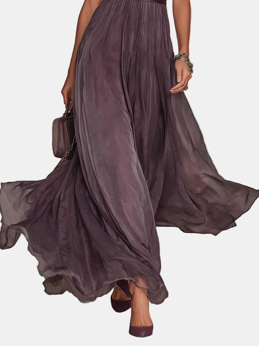 Flavia - Langes Chiffonkleid in Violett mit Spitze
