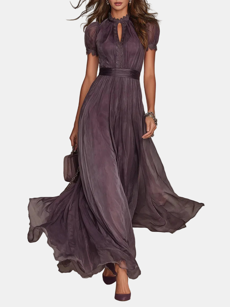 Flavia - Langes Chiffonkleid in Violett mit Spitze