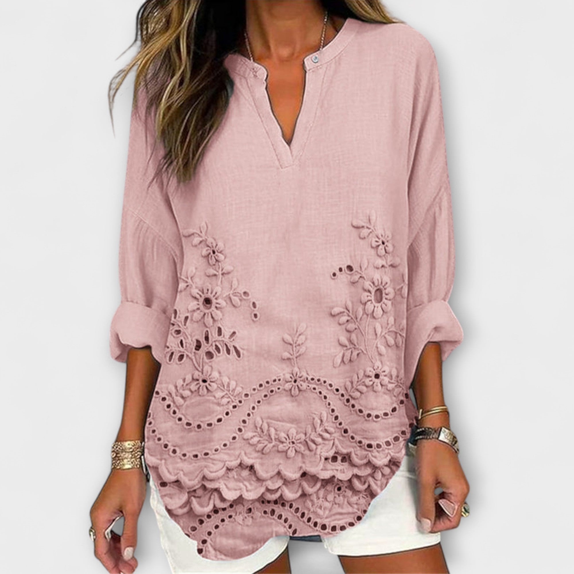 Top Damen Luftig Bedruckt Blau Pink Cremeweiss – Aria