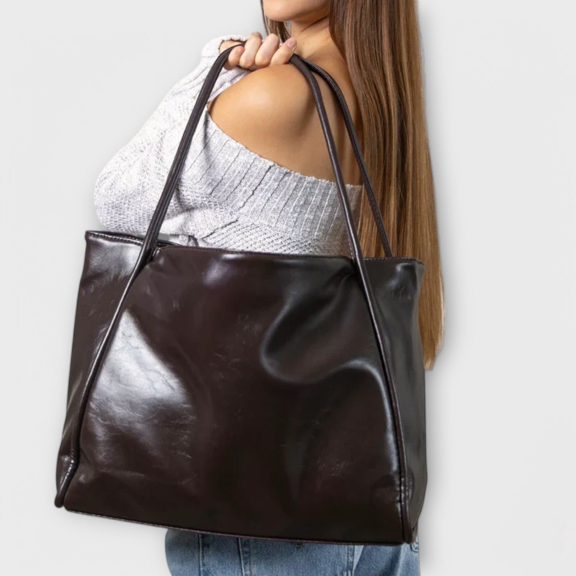 Shopper Damen Gross Schultertasche Vintage-Optik Schwarz Braun Rot – Blair