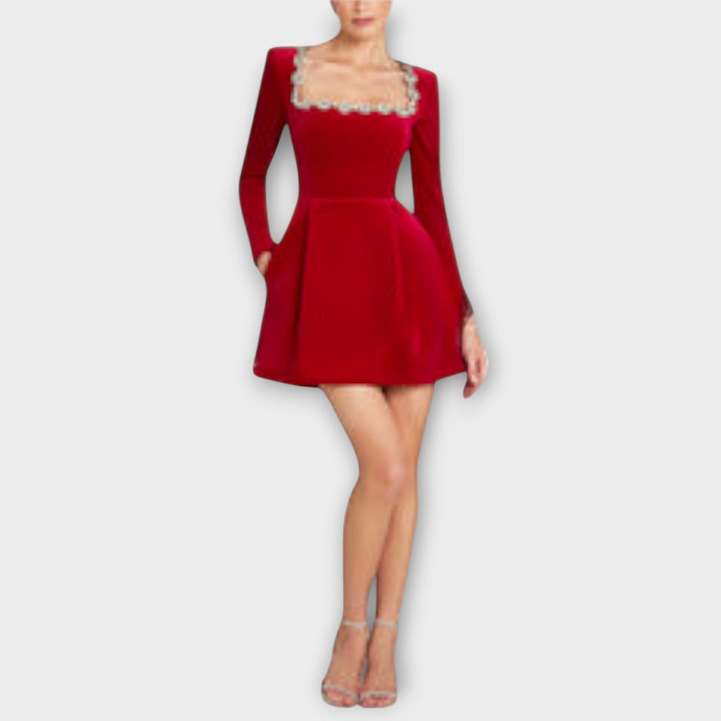 Wren - Samt-Mini-Kleid mit Juwelenverzierung
