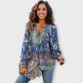 Bluse Damen V-Ausschnitt Bindefront Boho Marineblau Grün Pink – Melodie