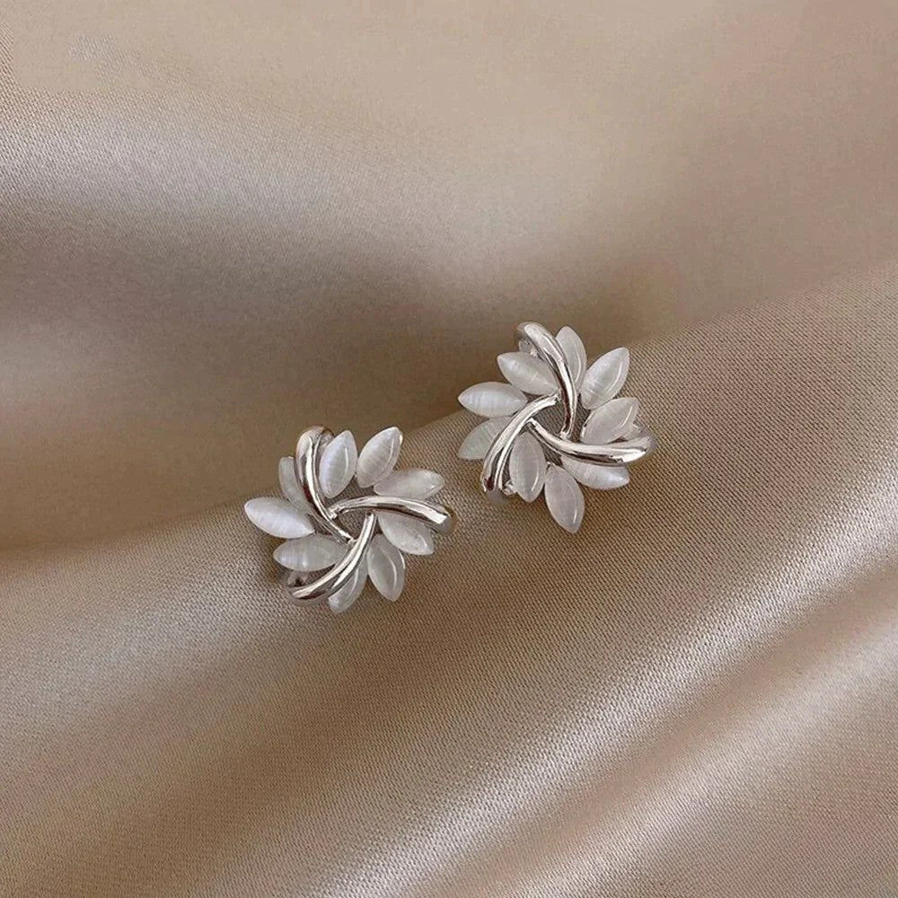 Ohrringe Damen Blütenmotiv Opal Gold Silber Elegant