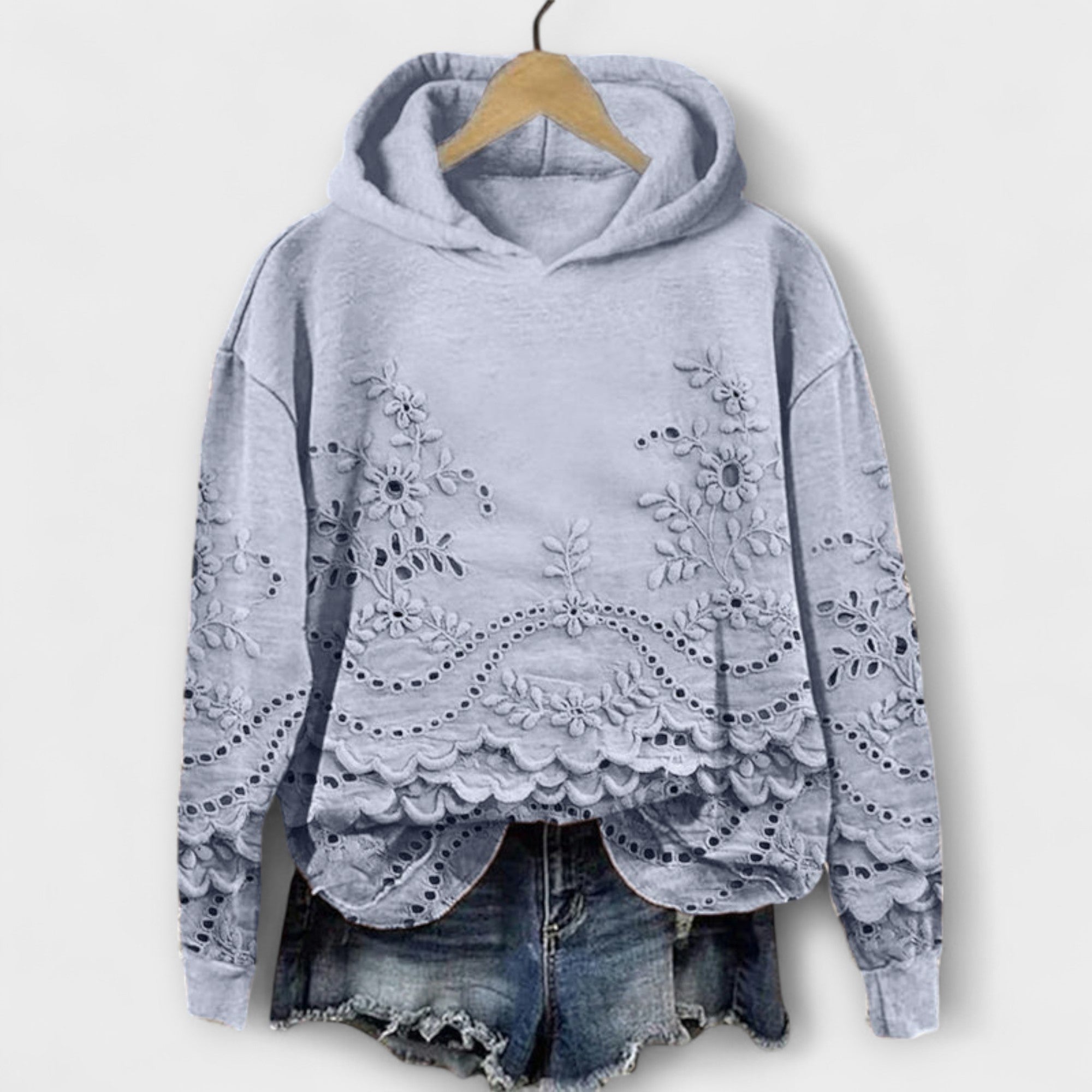 Kapuzenpullover Damen Blumenmuster Bestickt Vintage Rosa – Grace