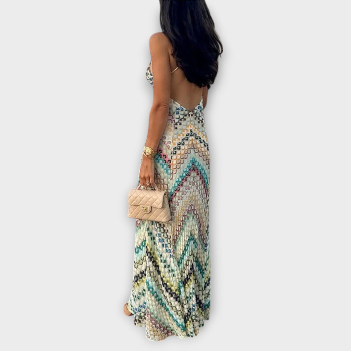 Remi - Missoni Buntes Fischgrätenmuster Maxikleid