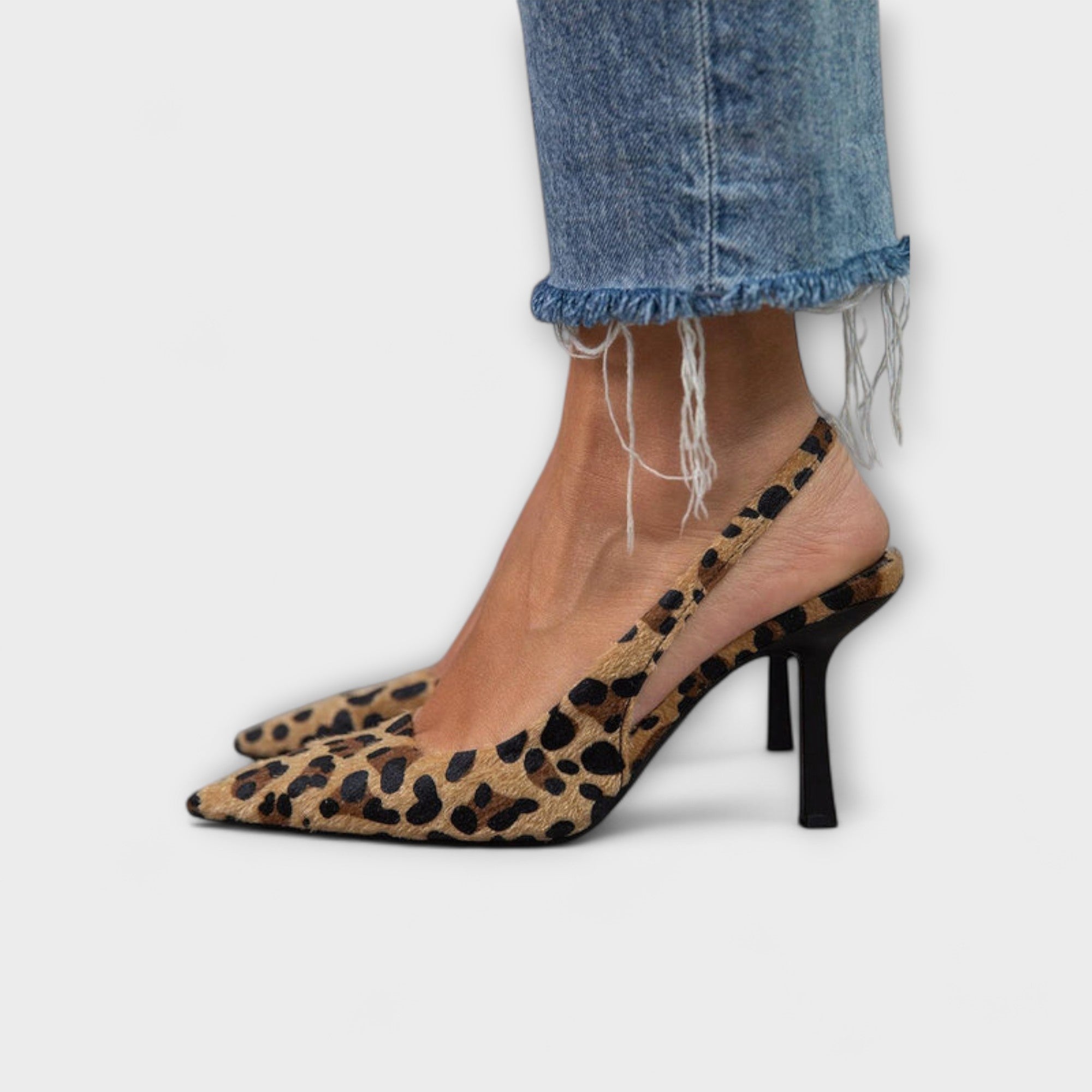 Pumps Damen Fersenriemen Leopardenmuster Spitze Zehenform – Liorina