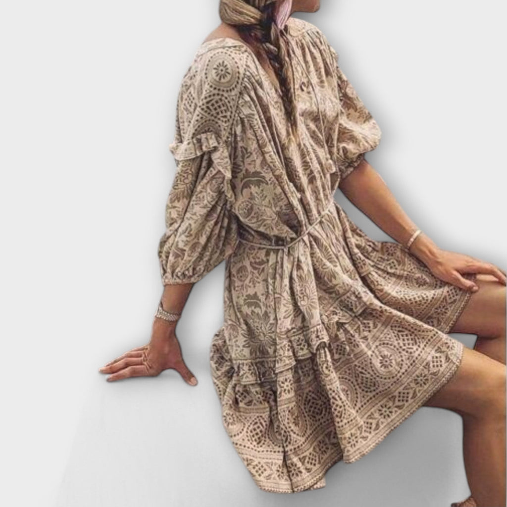 Minikleid Damen Boho Lockere Passform Kurzarm – Miliani
